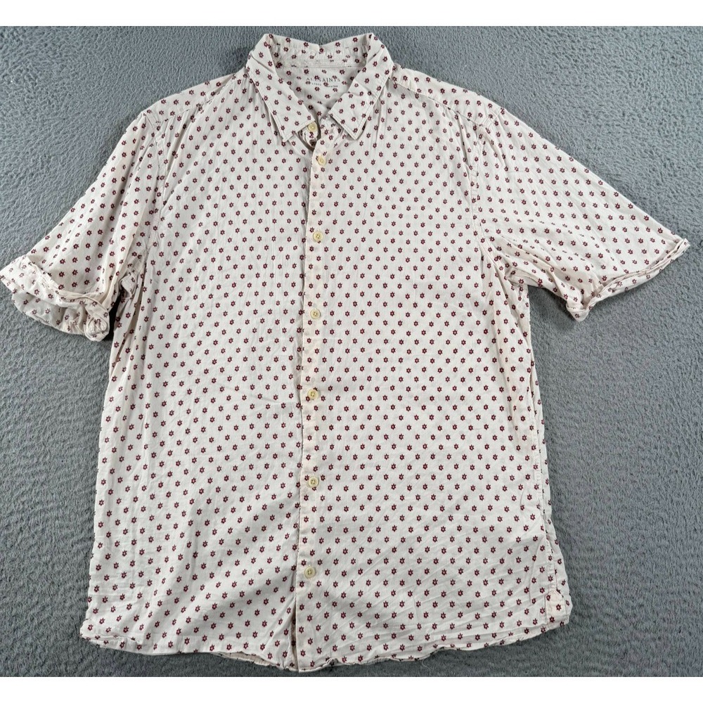 AllSaints Kapow Shirt Men Large White Hawaiian Floral Short Sleeve Button Up AOP